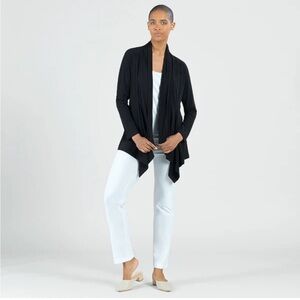 Natori black open front drape cardigan, small